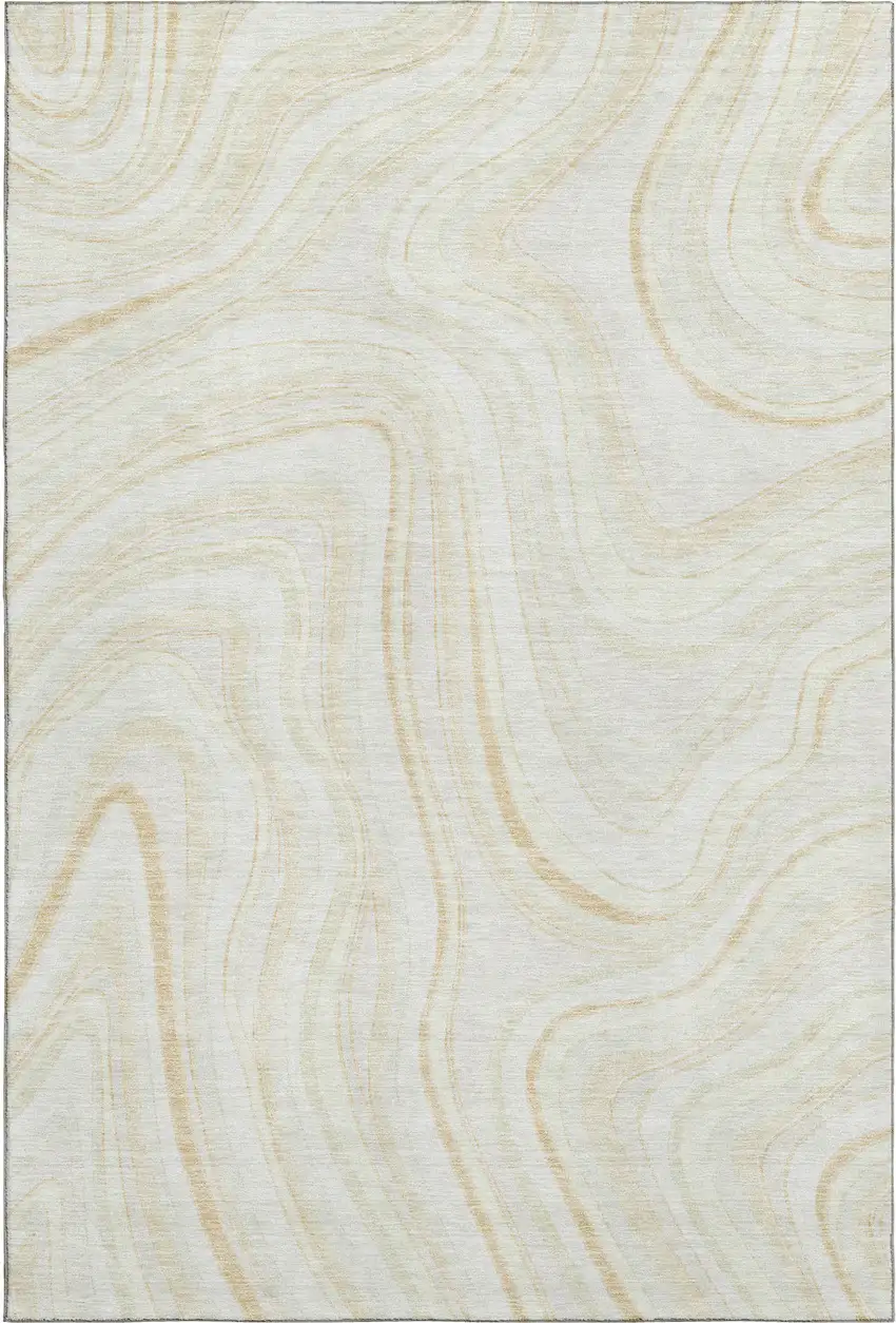 Ivory And Tan Marble Washable Area Rug With UV Protection Photo 1