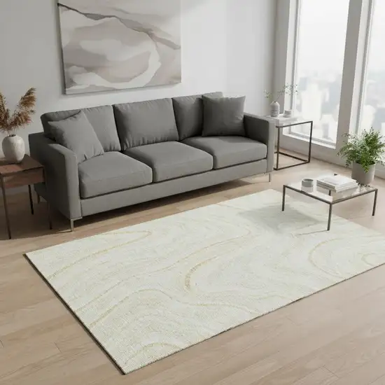 Ivory And Tan Marble Washable Area Rug With UV Protection Photo 2