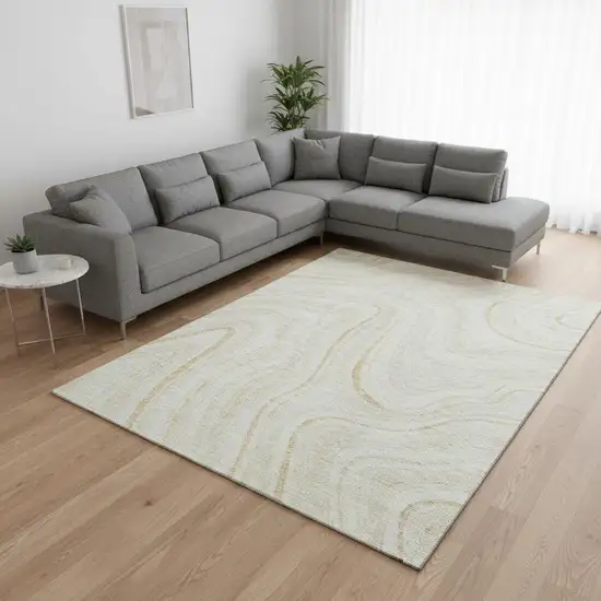Ivory And Tan Marble Washable Area Rug With UV Protection Photo 2