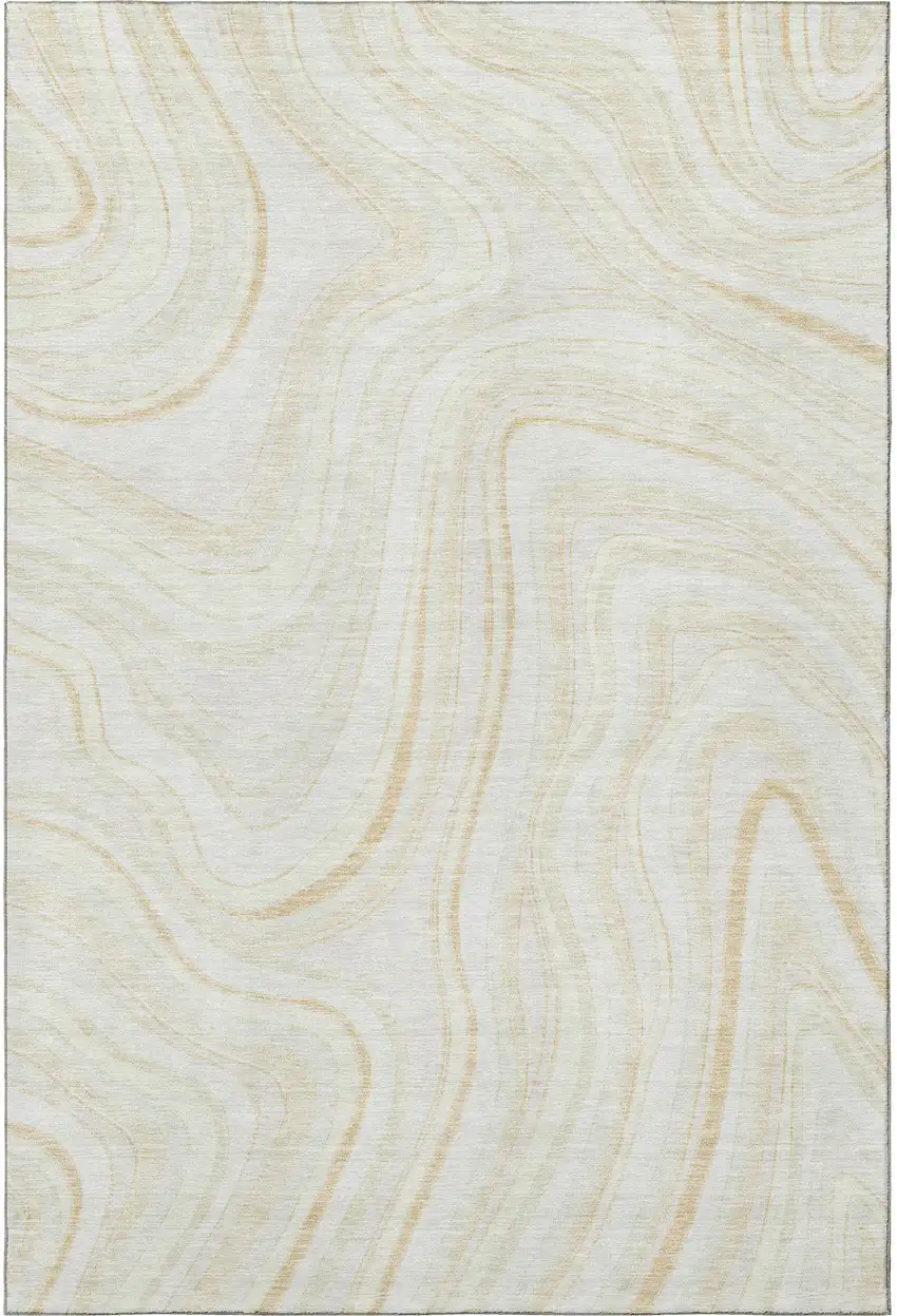 Ivory And Tan Marble Washable Area Rug With UV Protection Photo 3