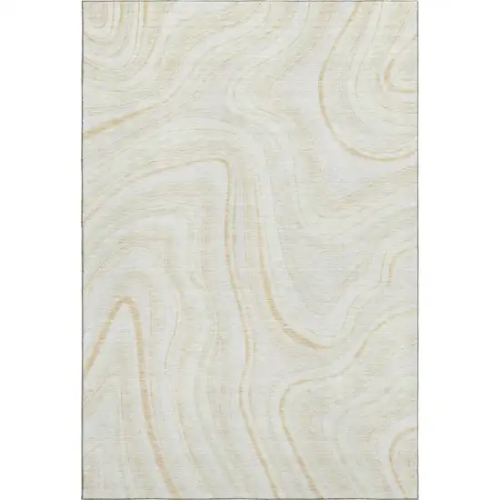 Ivory And Tan Marble Washable Area Rug With UV Protection Photo 1