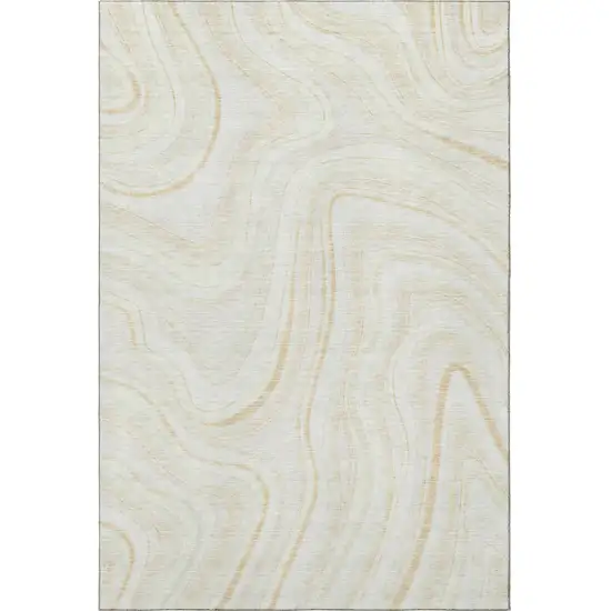 Ivory And Tan Marble Washable Area Rug With UV Protection Photo 3