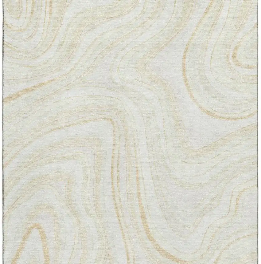 Ivory And Tan Marble Washable Area Rug With UV Protection Photo 4
