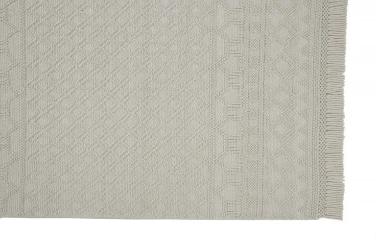 Ivory And Tan Wool Geometric Hand Woven Area Rug With Fringe Photo 5