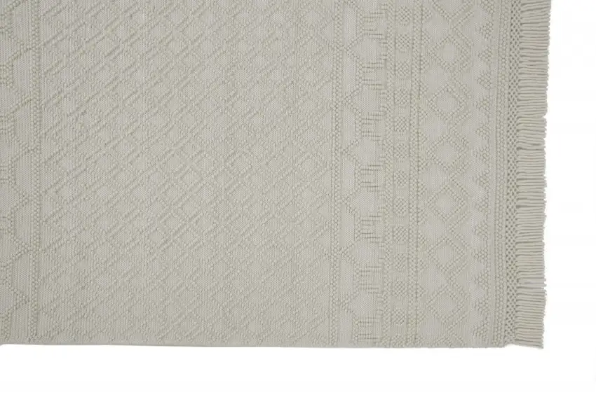 Ivory And Tan Wool Geometric Hand Woven Area Rug With Fringe Photo 5