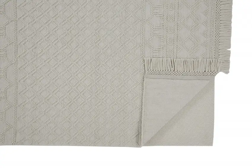 Ivory And Tan Wool Geometric Hand Woven Area Rug With Fringe Photo 4