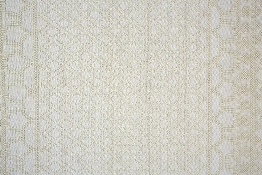 Ivory And Tan Wool Geometric Hand Woven Area Rug With Fringe Photo 7