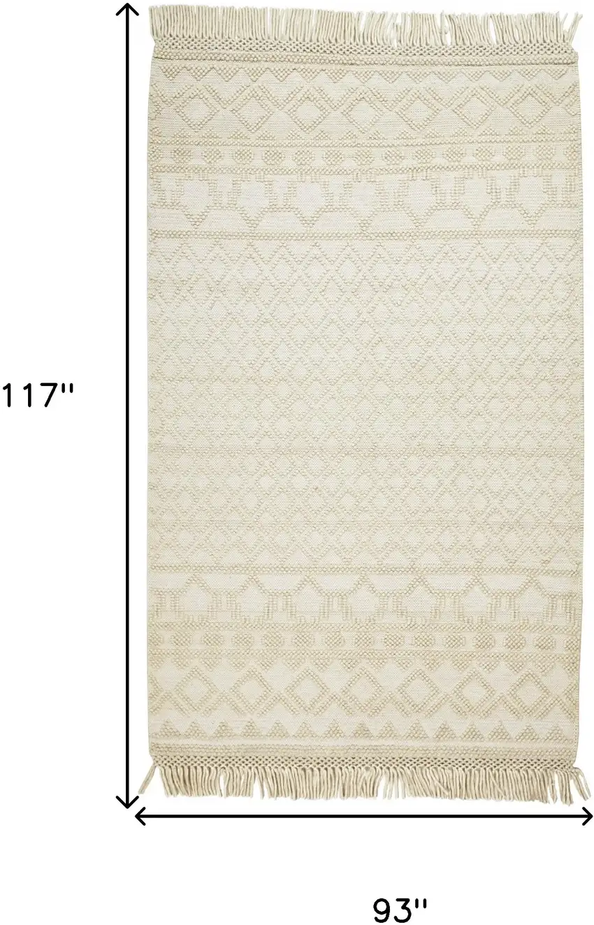 Ivory And Tan Wool Geometric Hand Woven Area Rug With Fringe Photo 8