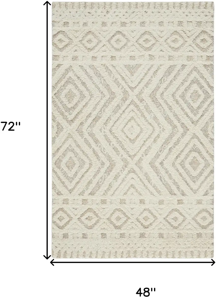 Ivory And Tan Wool Geometric Tufted Handmade Stain Resistant Area Rug Photo 10