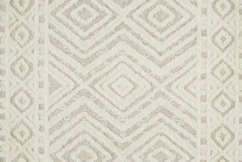 Ivory And Tan Wool Geometric Tufted Handmade Stain Resistant Area Rug Photo 9