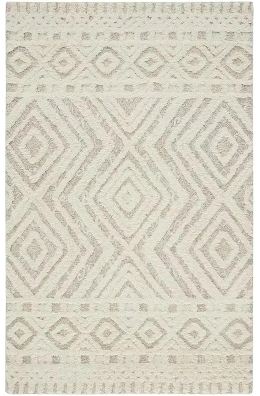 Ivory And Tan Wool Geometric Tufted Handmade Stain Resistant Area Rug Photo 2