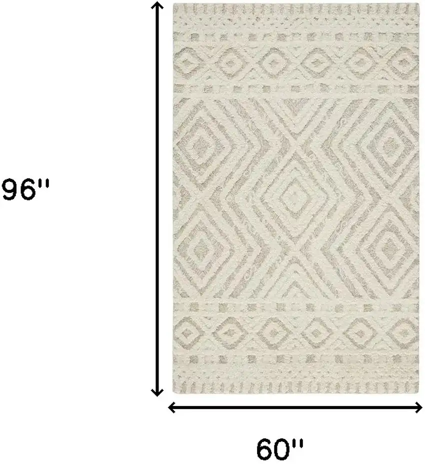 Ivory And Tan Wool Geometric Tufted Handmade Stain Resistant Area Rug Photo 3