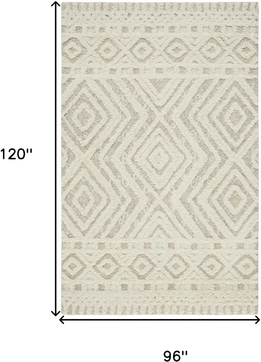 Ivory And Tan Wool Geometric Tufted Handmade Stain Resistant Area Rug Photo 10