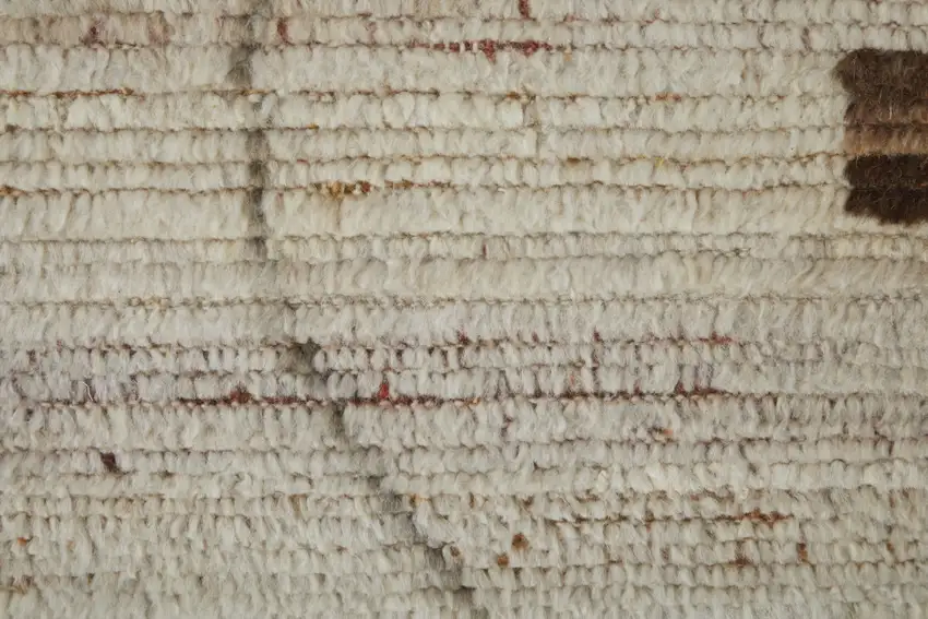 Ivory And Tan Wool Moroccan Hand Knotted Area Rug Photo 8