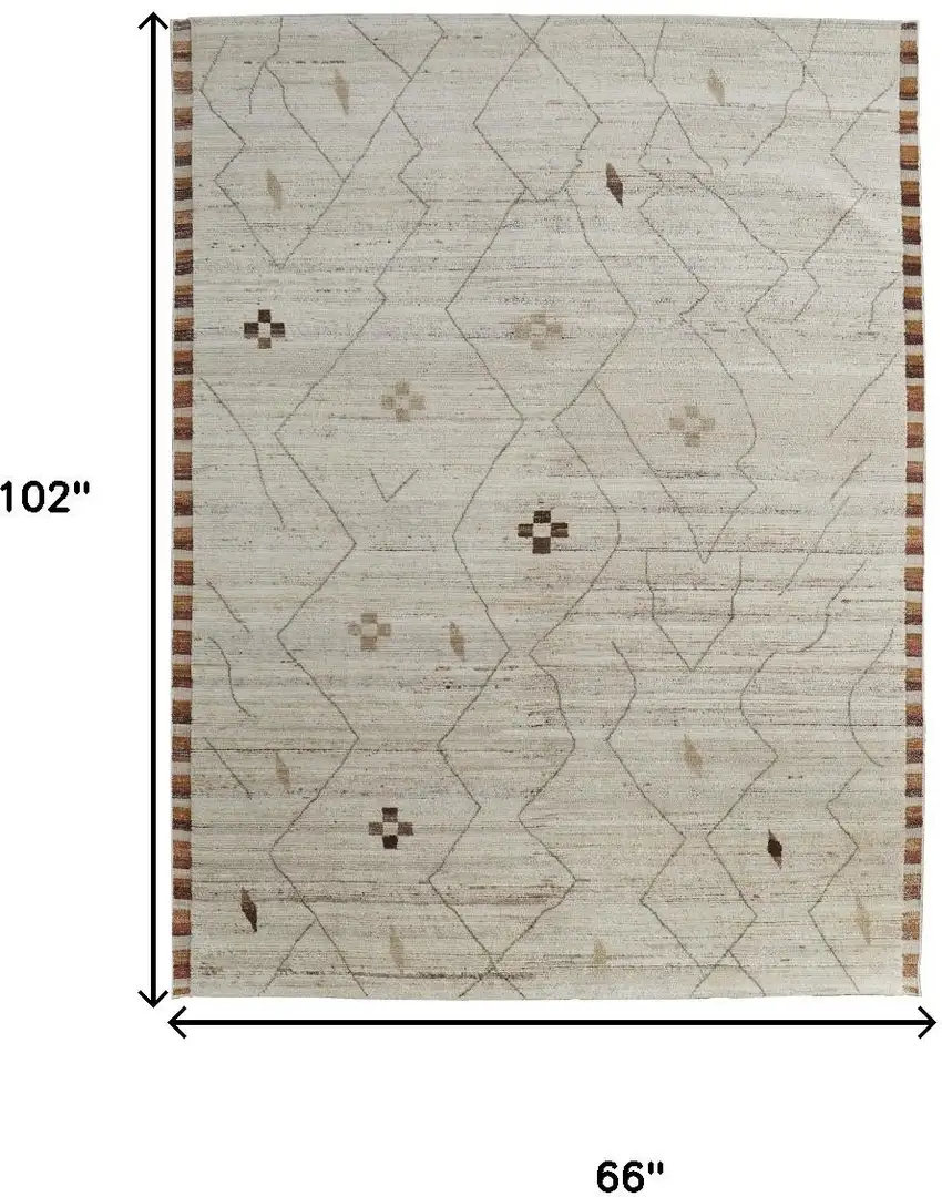 Ivory And Tan Wool Moroccan Hand Knotted Area Rug Photo 3