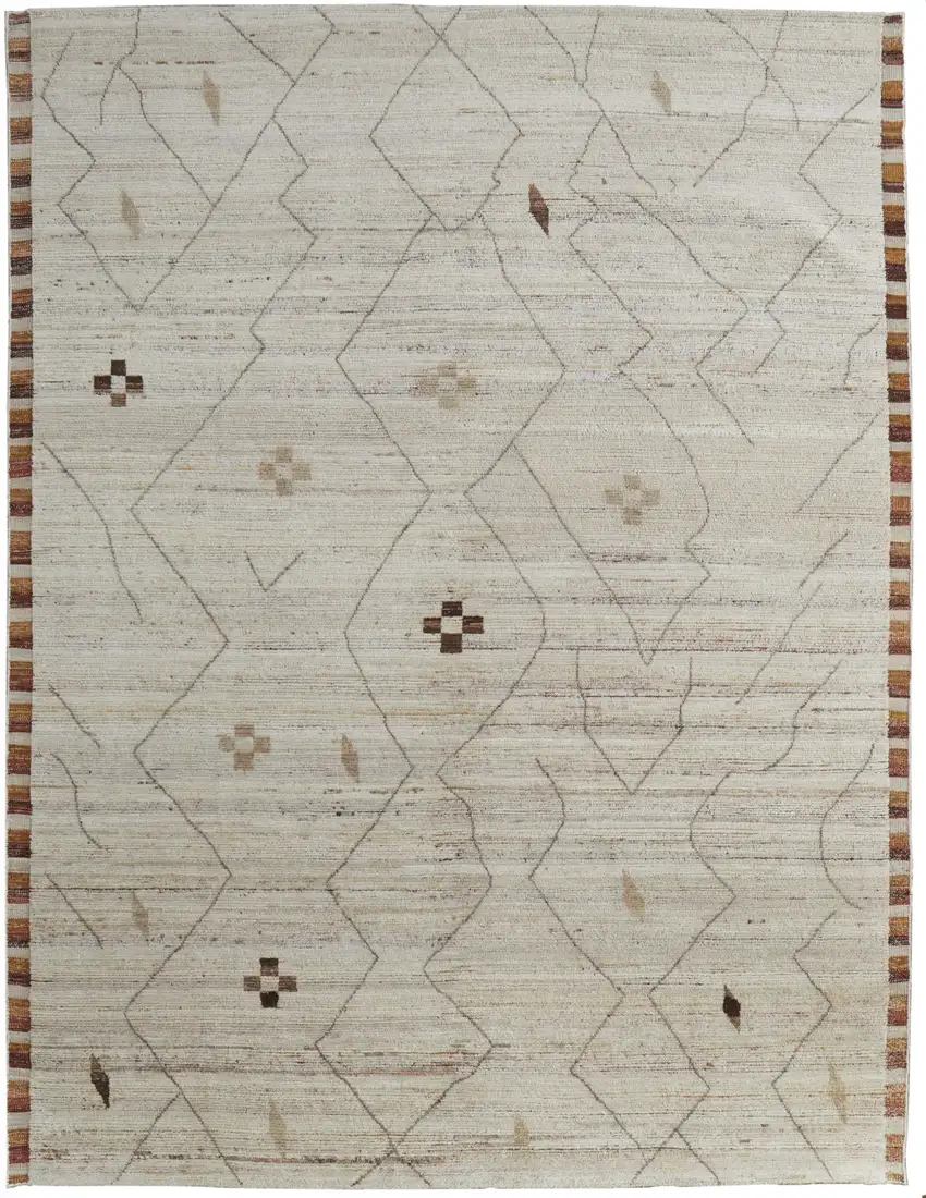 Ivory And Tan Wool Moroccan Hand Knotted Area Rug Photo 2
