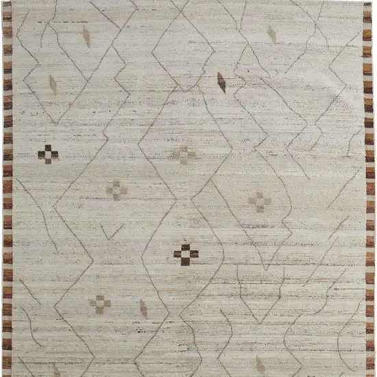 Ivory And Tan Wool Moroccan Hand Knotted Area Rug Photo 5