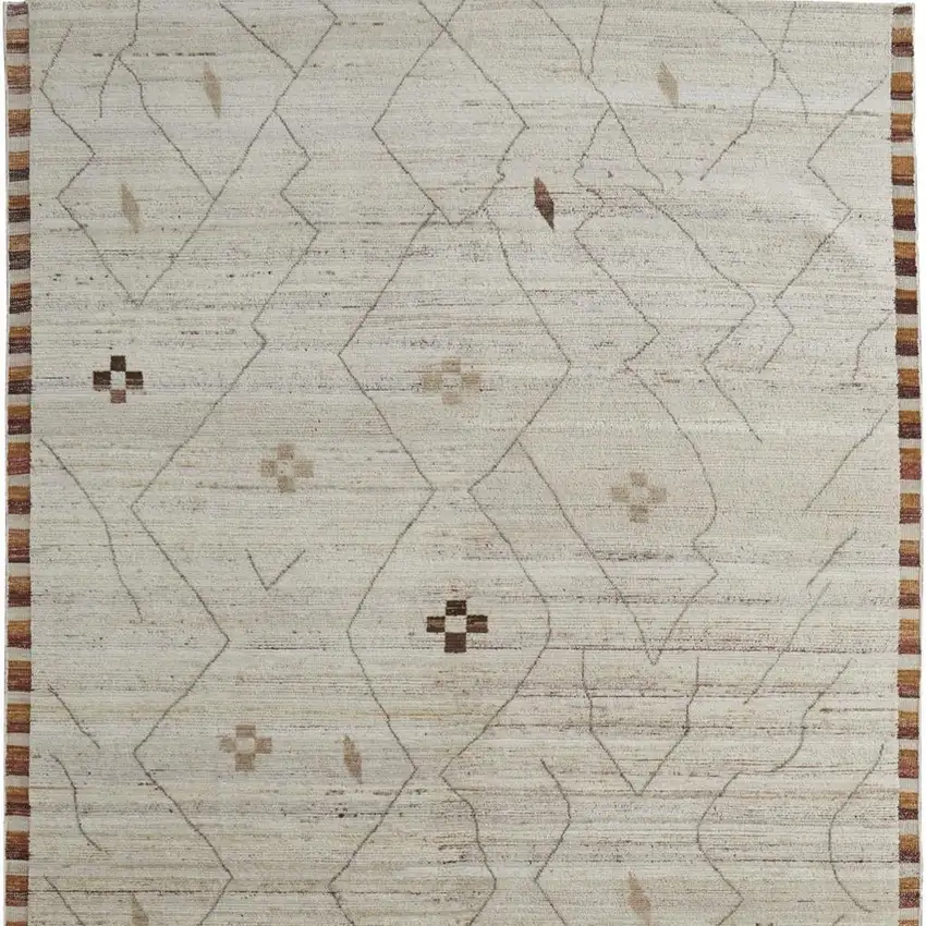 Ivory And Tan Wool Moroccan Hand Knotted Area Rug Photo 5