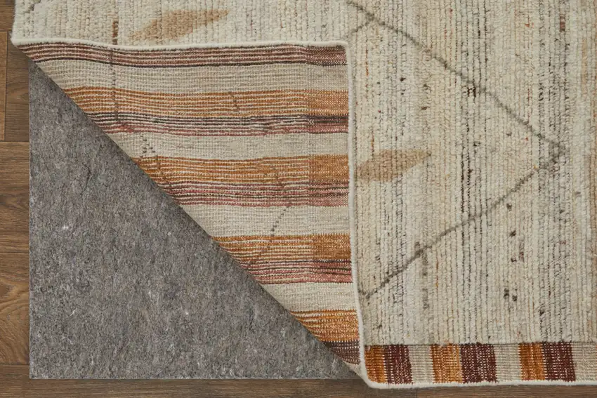 Ivory And Tan Wool Moroccan Hand Knotted Area Rug Photo 4