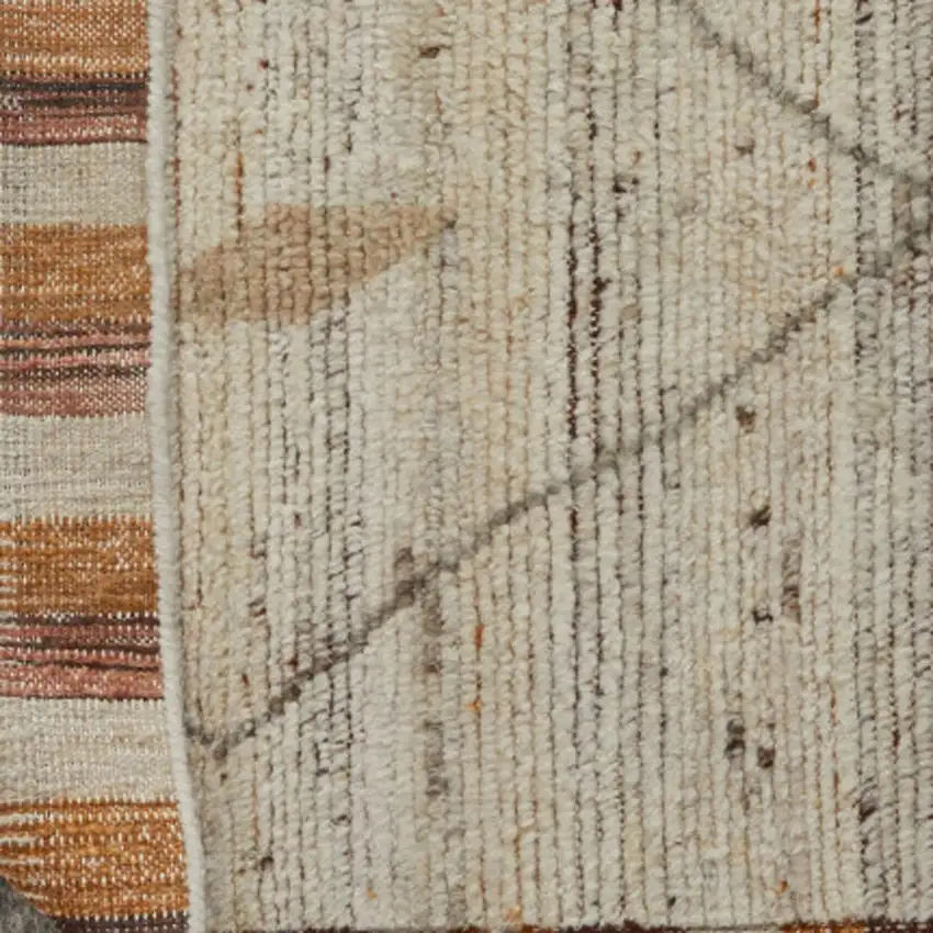 Ivory And Tan Wool Moroccan Hand Knotted Area Rug Photo 7