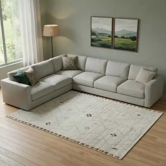 Ivory And Tan Wool Moroccan Hand Knotted Area Rug Photo 1