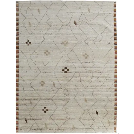 Ivory And Tan Wool Moroccan Hand Knotted Area Rug Photo 2