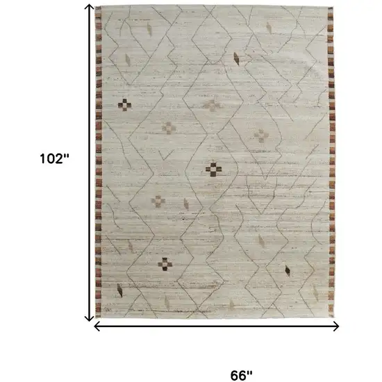 Ivory And Tan Wool Moroccan Hand Knotted Area Rug Photo 3