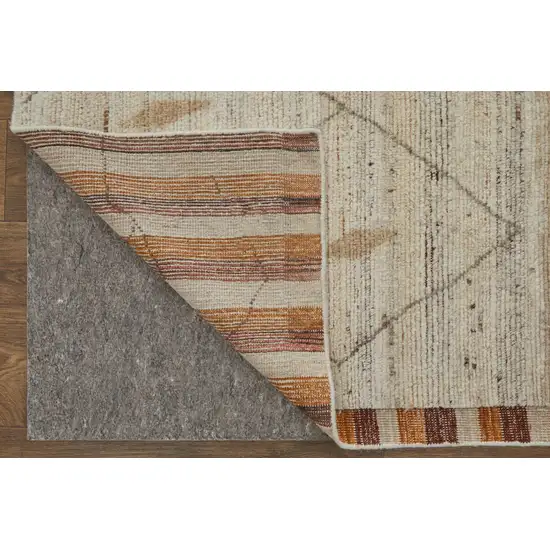 Ivory And Tan Wool Moroccan Hand Knotted Area Rug Photo 4