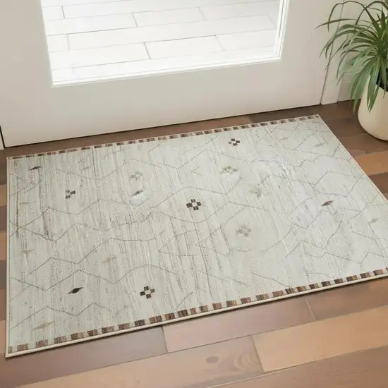 Ivory And Tan Wool Moroccan Hand Knotted Area Rug Photo 1