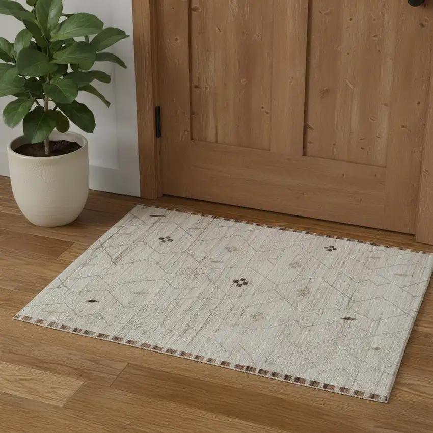 Ivory And Tan Wool Moroccan Hand Knotted Area Rug Photo 1