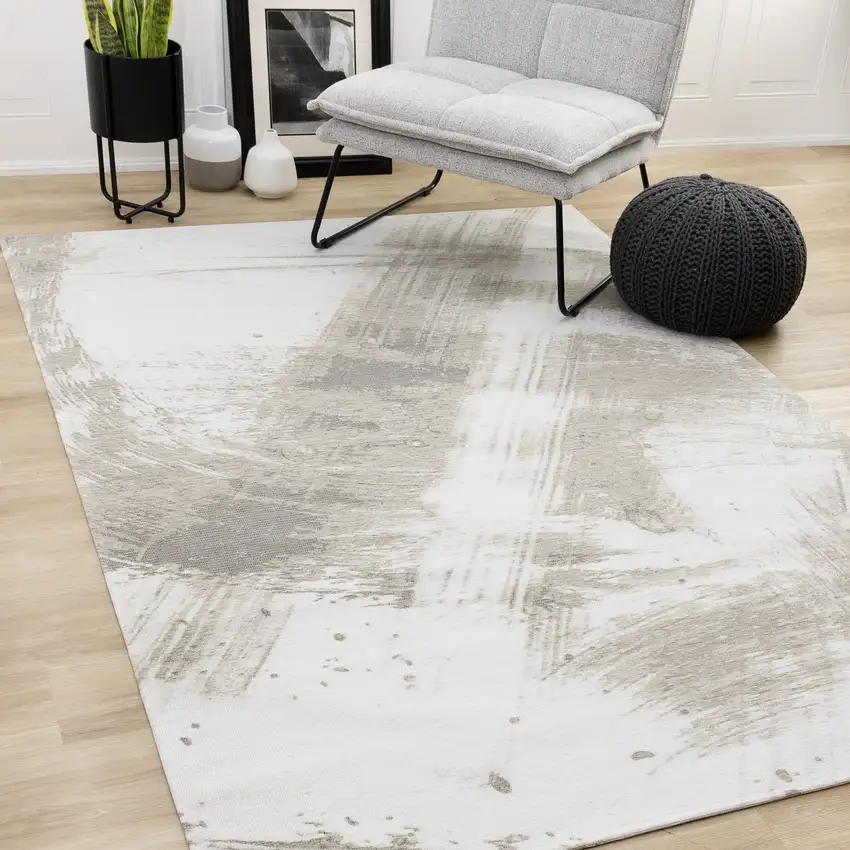 Ivory And Taupe Abstract Area Rug Photo 6
