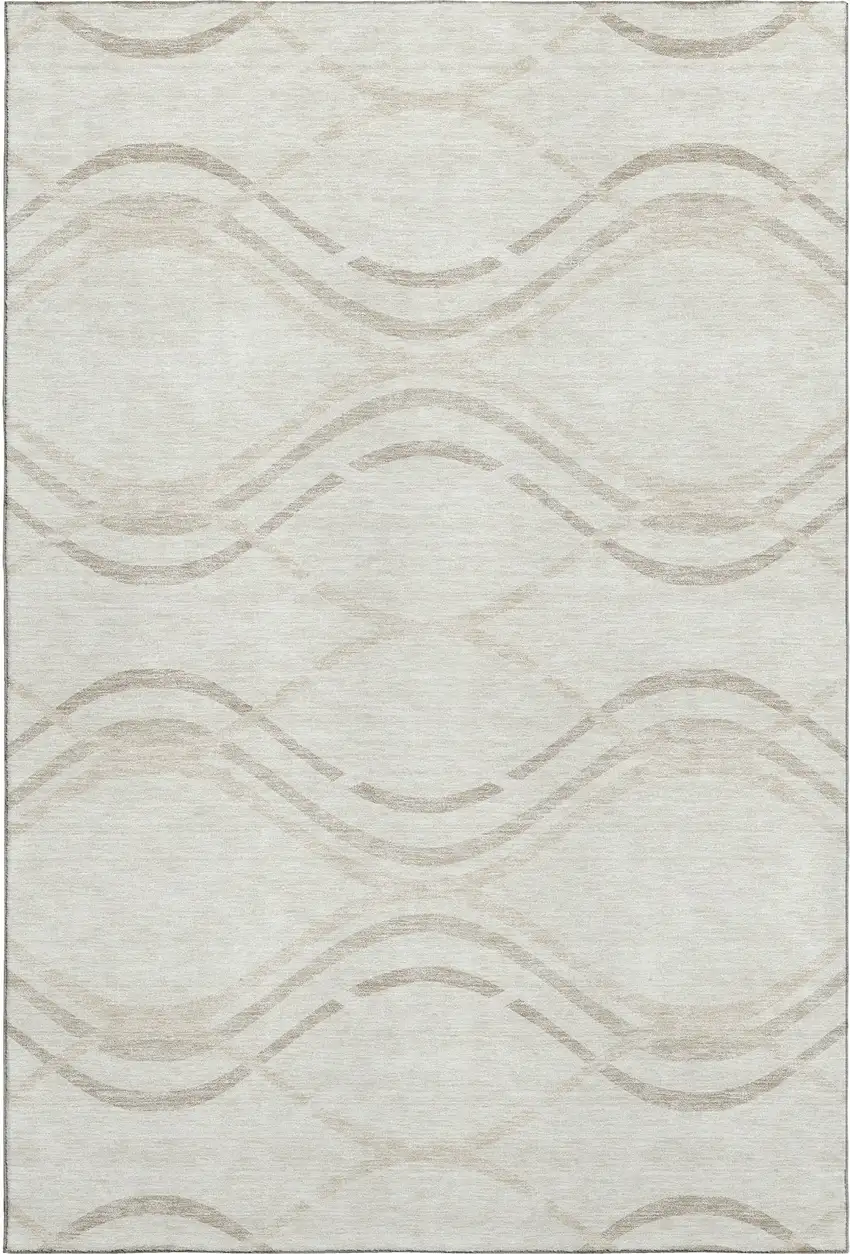 Ivory And Taupe Abstract Washable Area Rug With UV Protection Photo 1