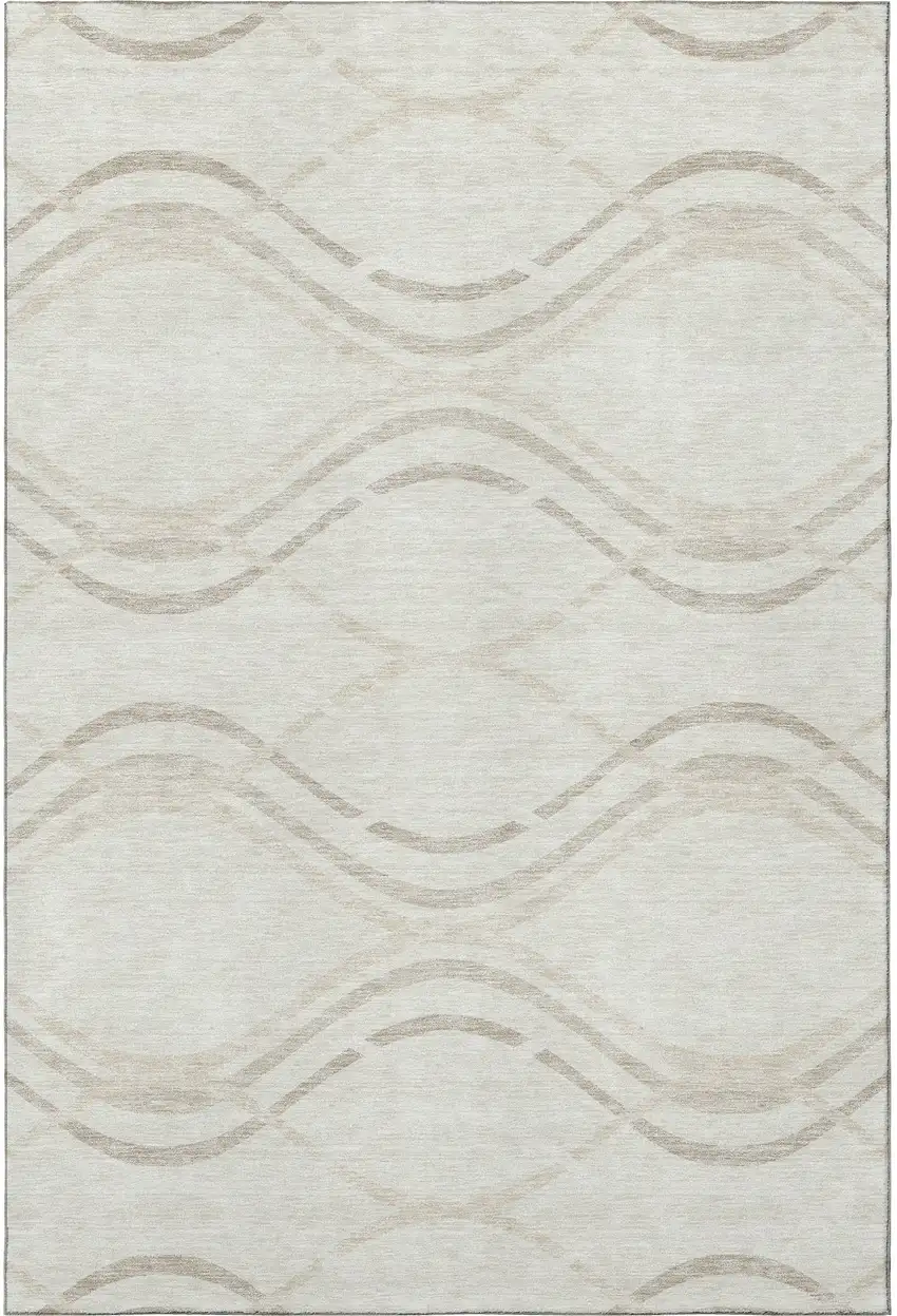 Ivory And Taupe Abstract Washable Area Rug With UV Protection Photo 4