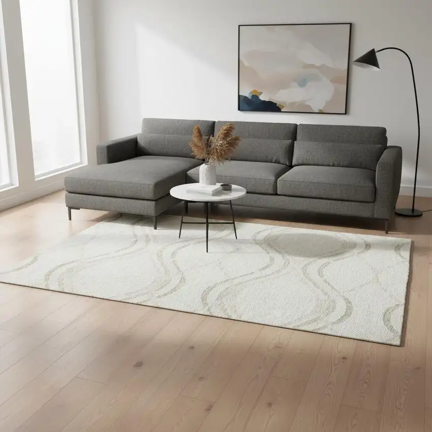 Ivory And Taupe Abstract Washable Area Rug With UV Protection Photo 2