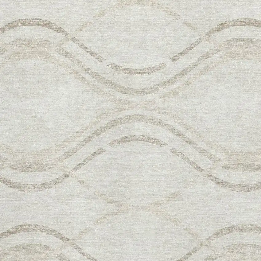 Ivory And Taupe Abstract Washable Area Rug With UV Protection Photo 3