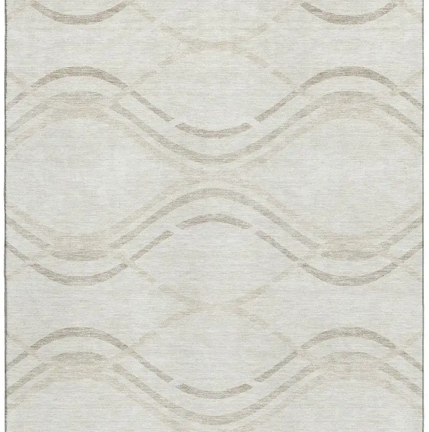 Ivory And Taupe Abstract Washable Area Rug With UV Protection Photo 4