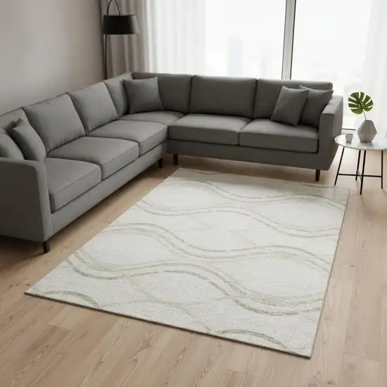 Ivory And Taupe Abstract Washable Area Rug With UV Protection Photo 2