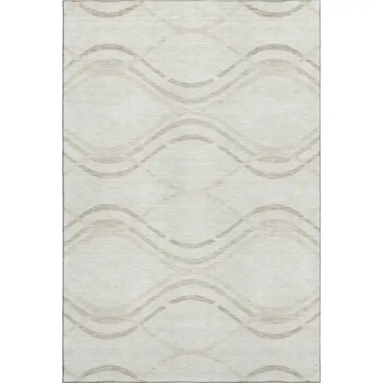 Ivory And Taupe Abstract Washable Area Rug With UV Protection Photo 1