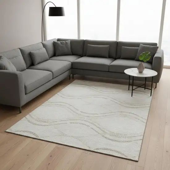 Ivory And Taupe Abstract Washable Area Rug With UV Protection Photo 2