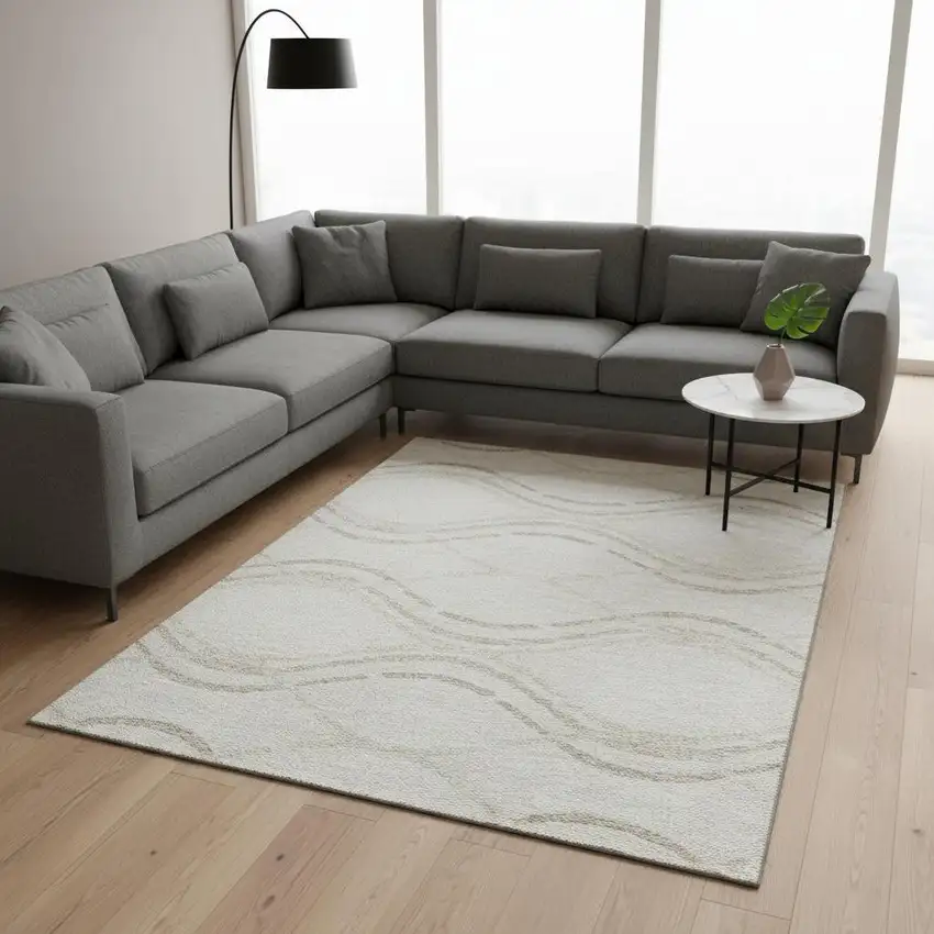 Ivory And Taupe Abstract Washable Area Rug With UV Protection Photo 2