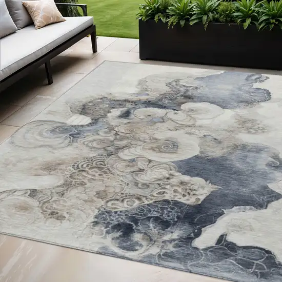 Ivory And Taupe Abstract Washable Indoor Outdoor Area Rug Photo 2