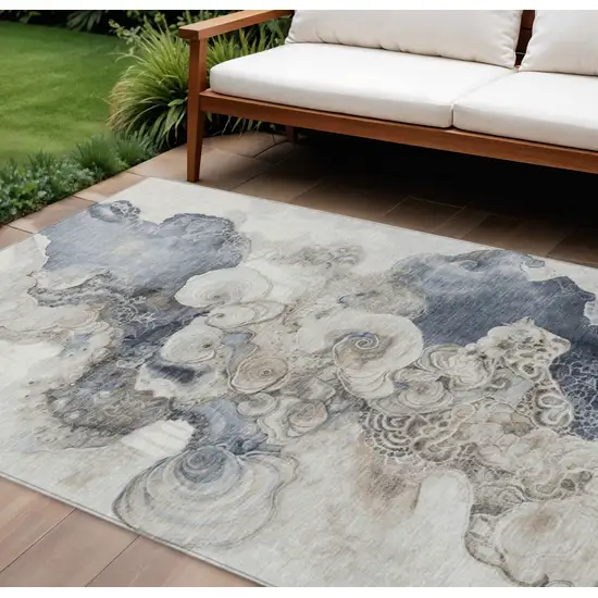 Ivory And Taupe Abstract Washable Indoor Outdoor Area Rug Photo 2