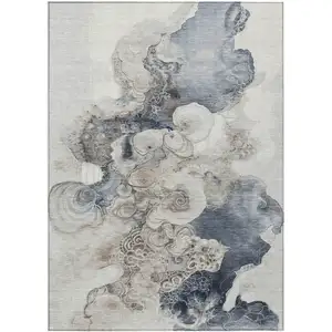 Photo of Ivory And Taupe Abstract Washable Indoor Outdoor Area Rug