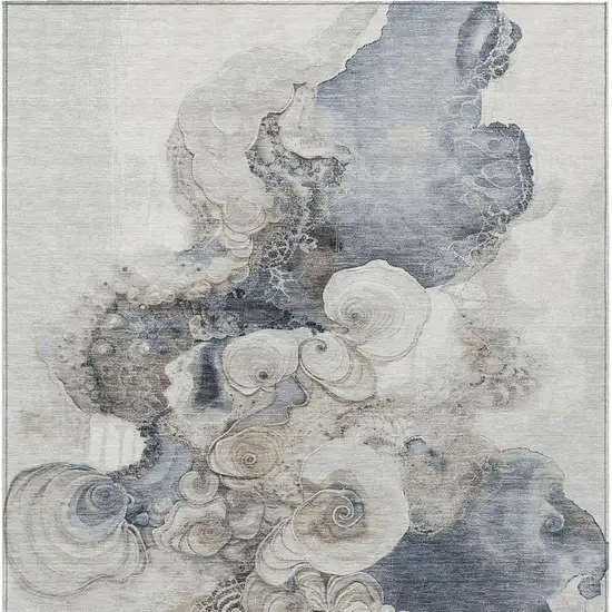 Ivory And Taupe Abstract Washable Indoor Outdoor Area Rug Photo 3