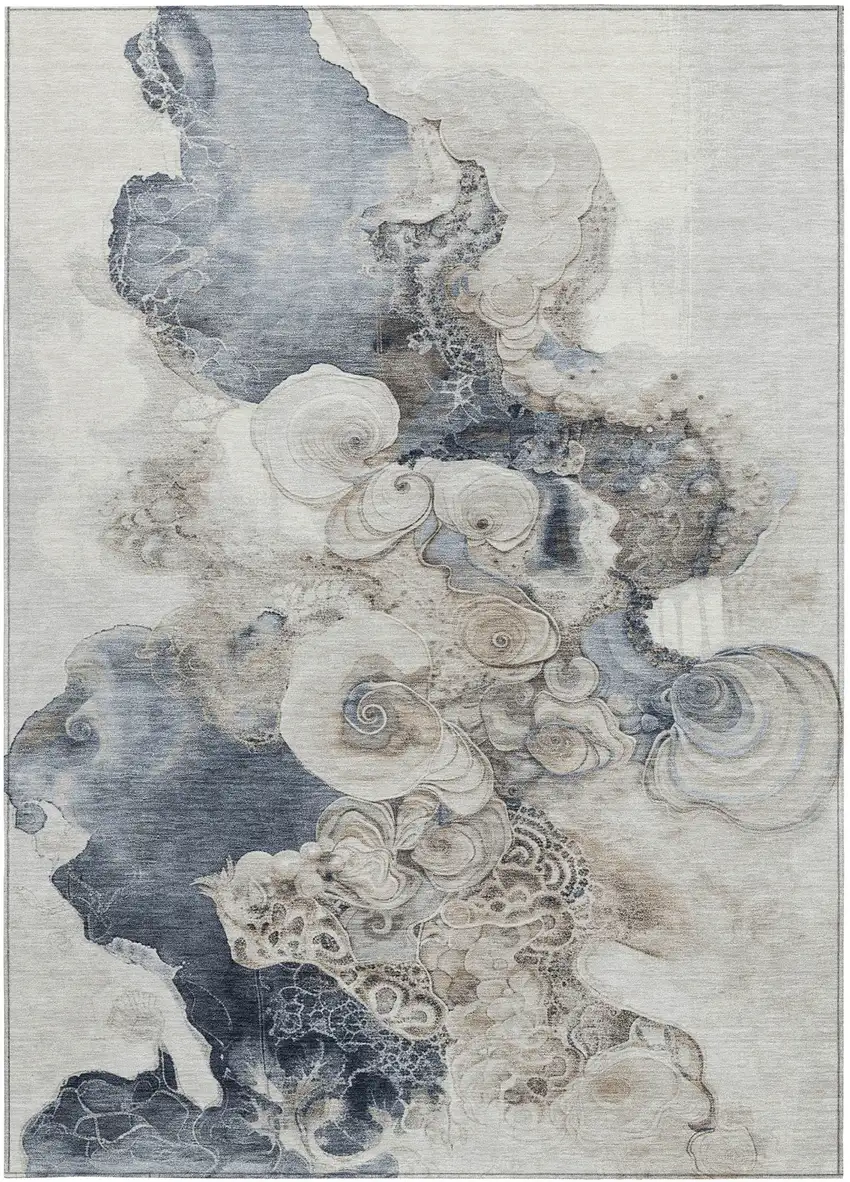 Ivory And Taupe Abstract Washable Indoor Outdoor Area Rug Photo 4