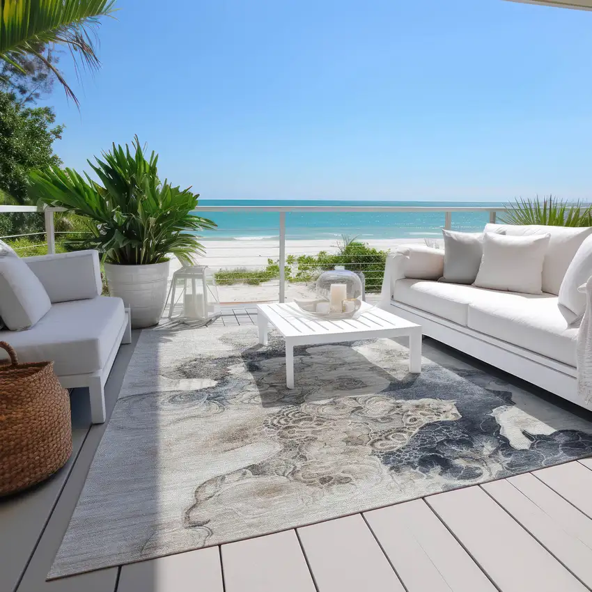 Ivory And Taupe Abstract Washable Indoor Outdoor Area Rug Photo 8