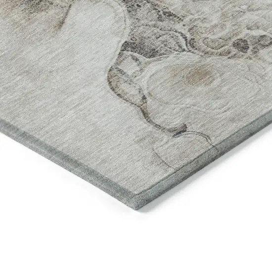 Ivory And Taupe Abstract Washable Indoor Outdoor Area Rug Photo 9