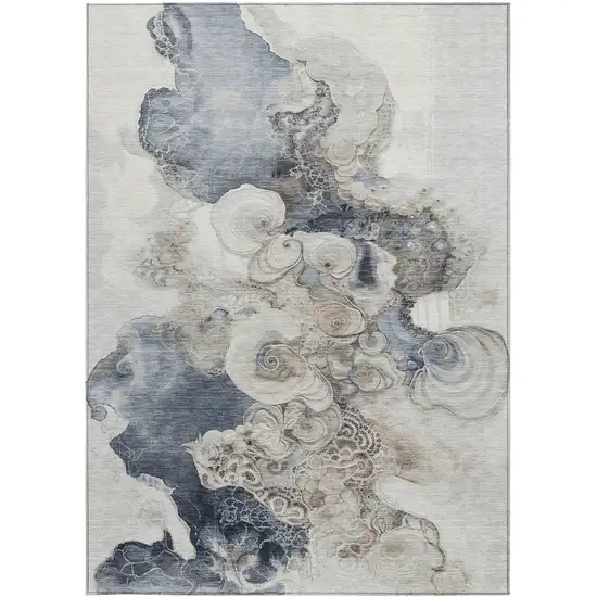 Ivory And Taupe Abstract Washable Indoor Outdoor Area Rug Photo 3