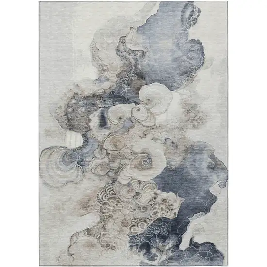 Ivory And Taupe Abstract Washable Indoor Outdoor Area Rug Photo 1