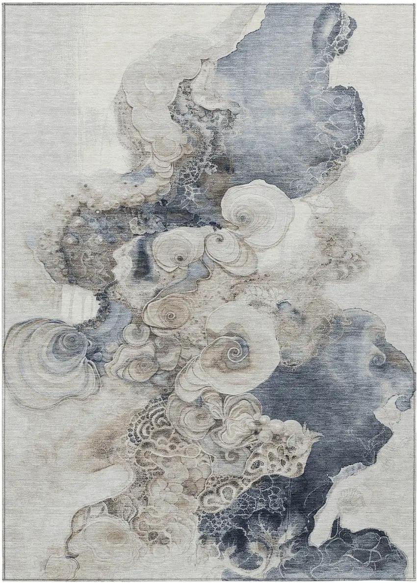 Ivory And Taupe Abstract Washable Indoor Outdoor Area Rug Photo 1